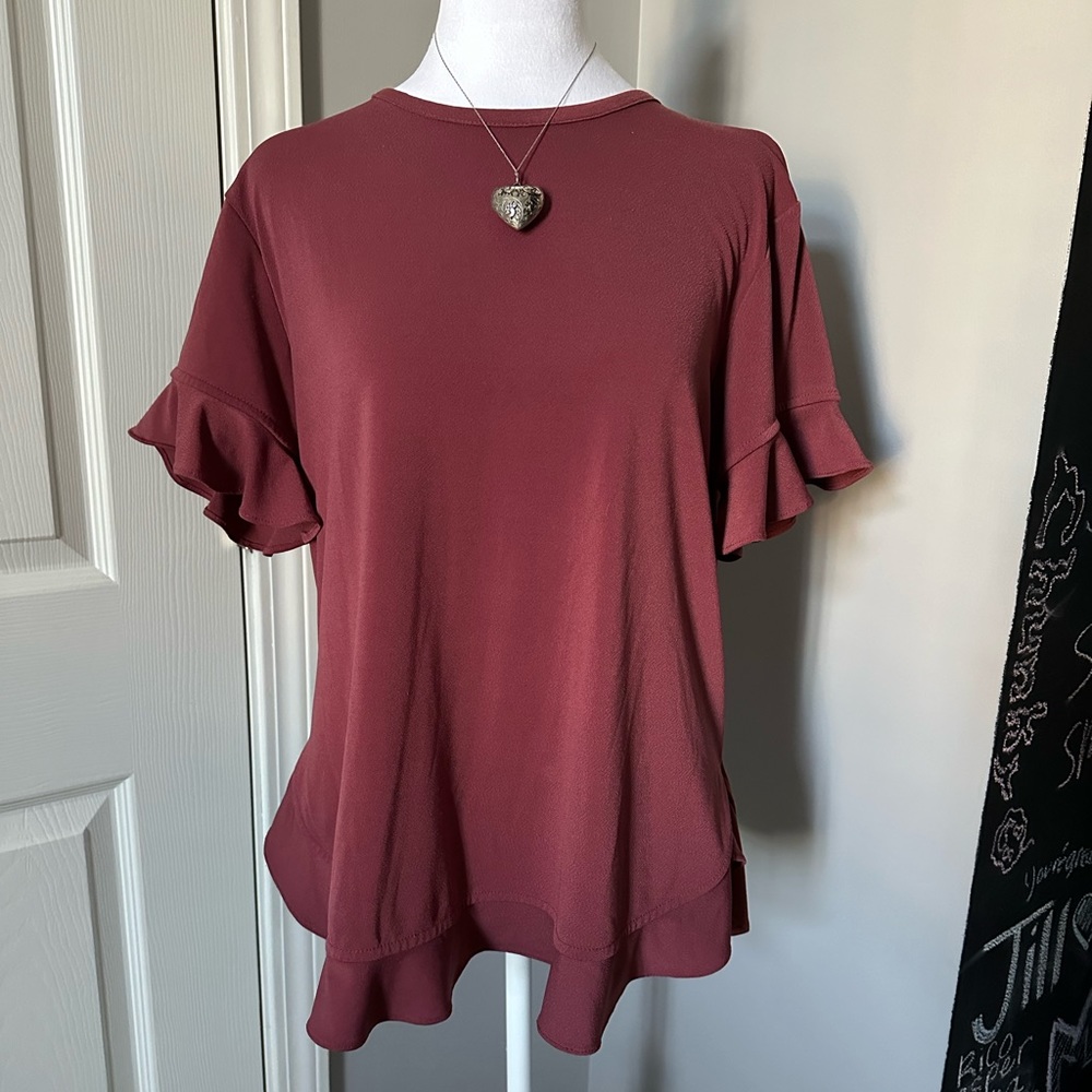 Top, Ruffle Sleeves and Bottom, maroon,  Size Medium